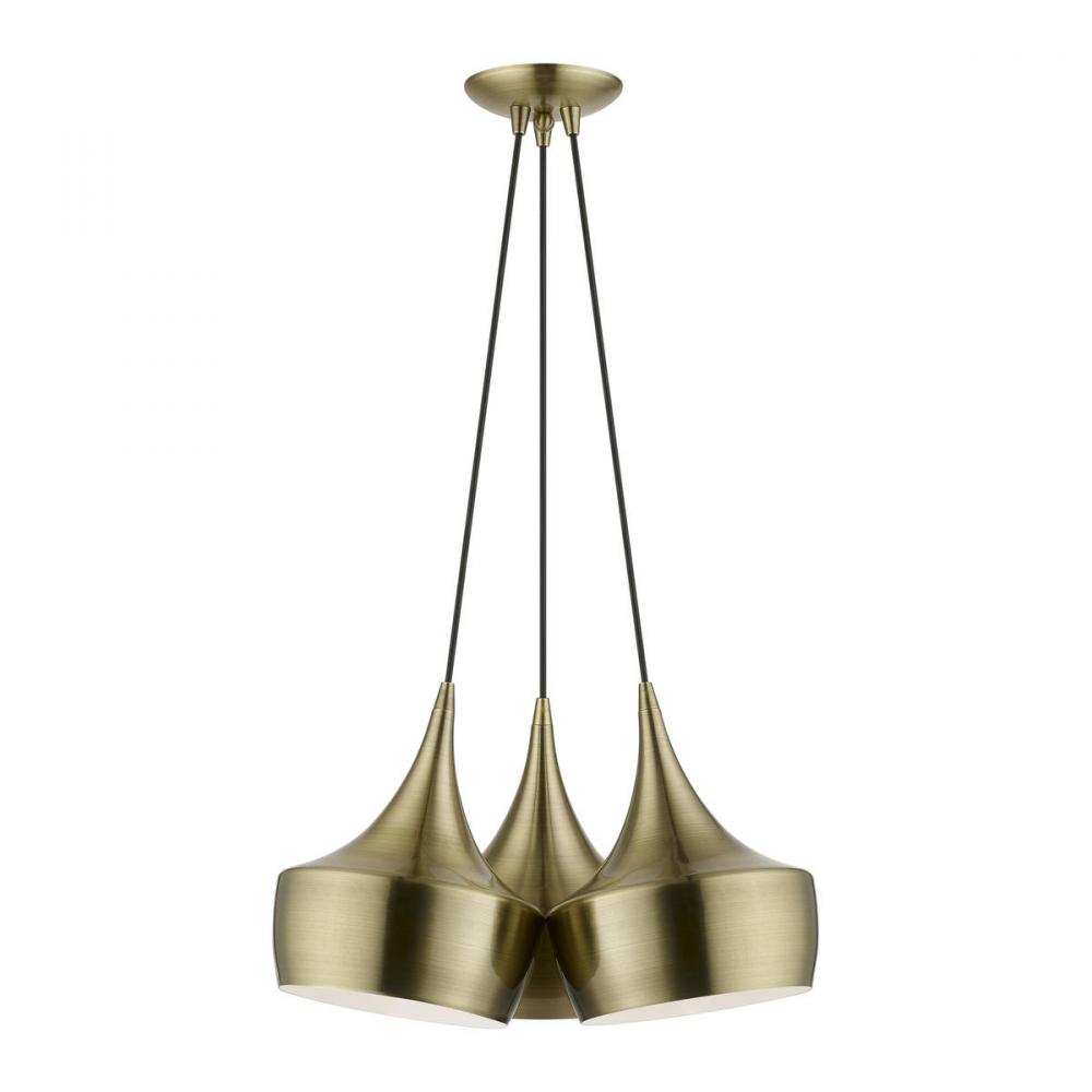 3 Light Antique Brass Cluster Pendant