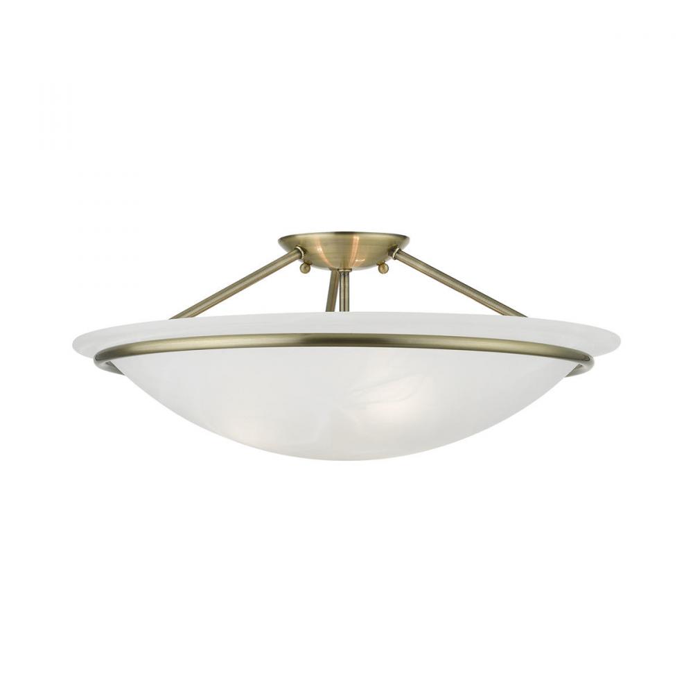 Antique Brass 3-Light Large Semi-Flush