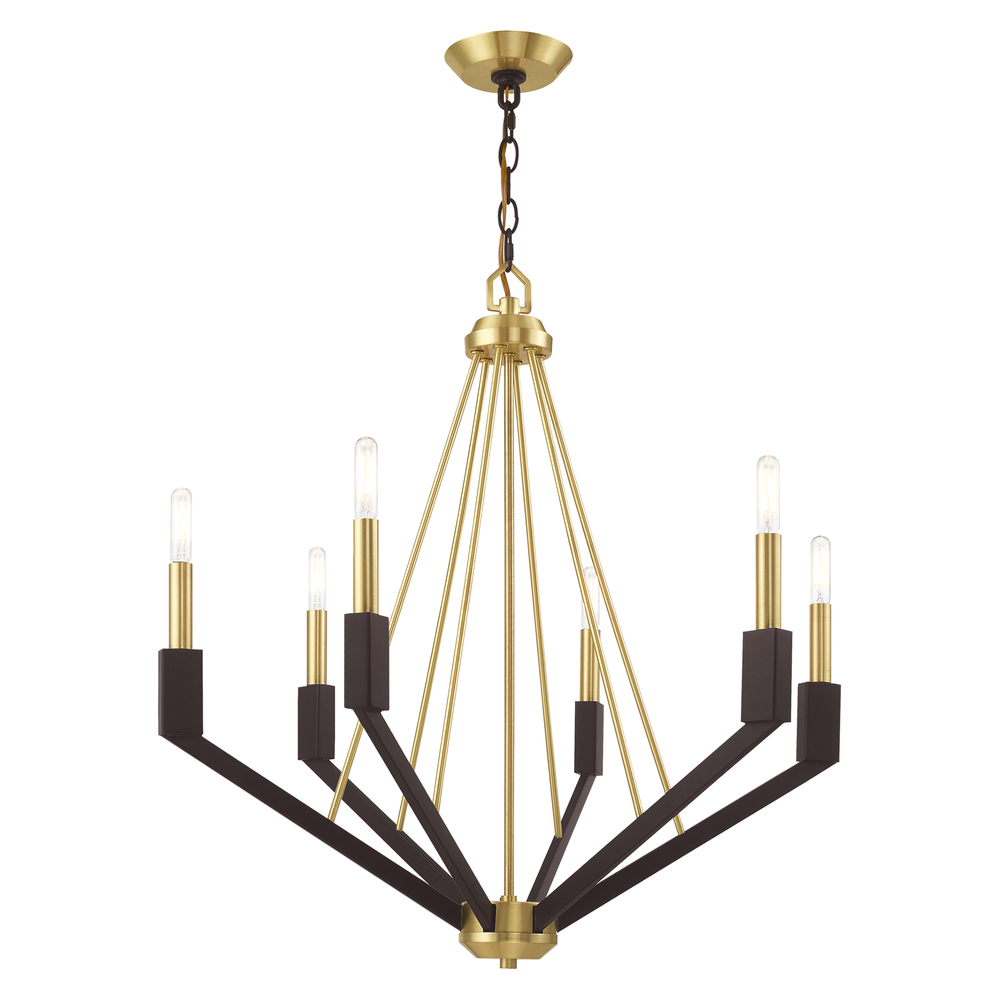 6 Lt Satin Brass & Bronze Chandelier