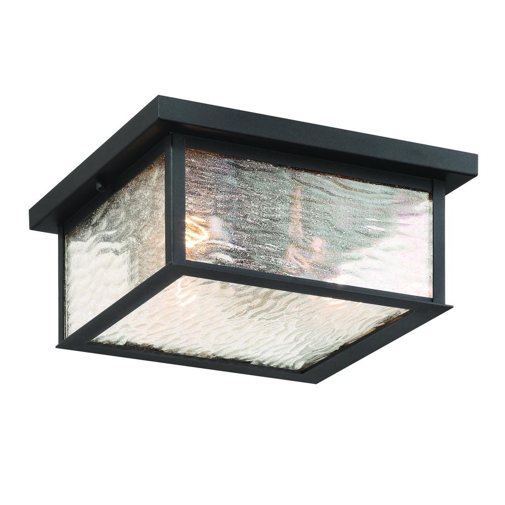 Estate 3 Light Outdoor Flush Mount, Black, Brass with Rain Glassware