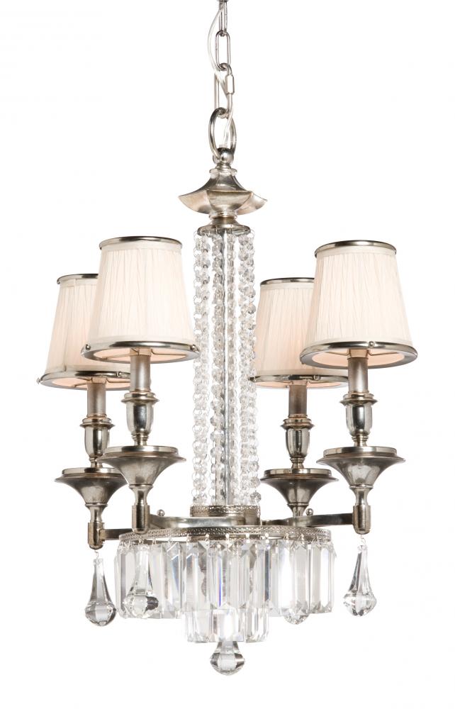 Four Light Crinkled Linen Shade Antique Pewter Up Chandelier