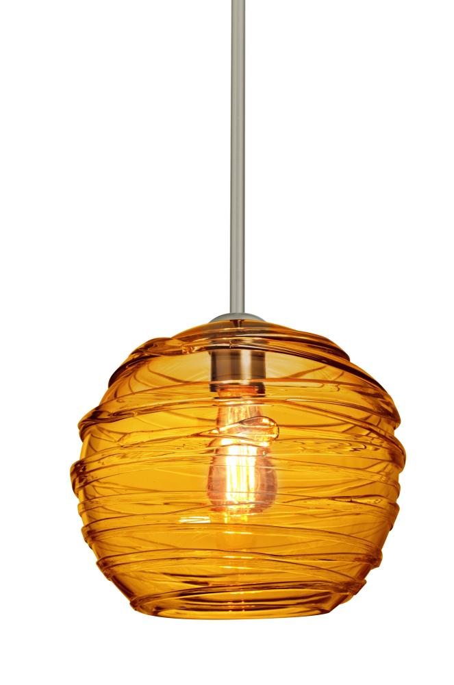 Besa Wave 10 Stem Pendant Satin Nickel Amber 1x8W LED Filament