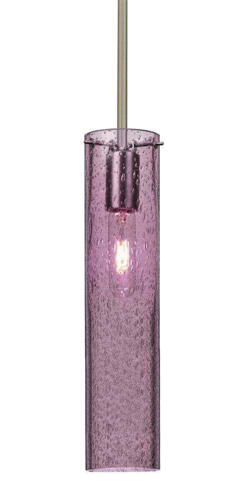 Besa, Juni 16 Stem Pendant, Plum Bubble, Satin Nickel, 1x60W Medium Base