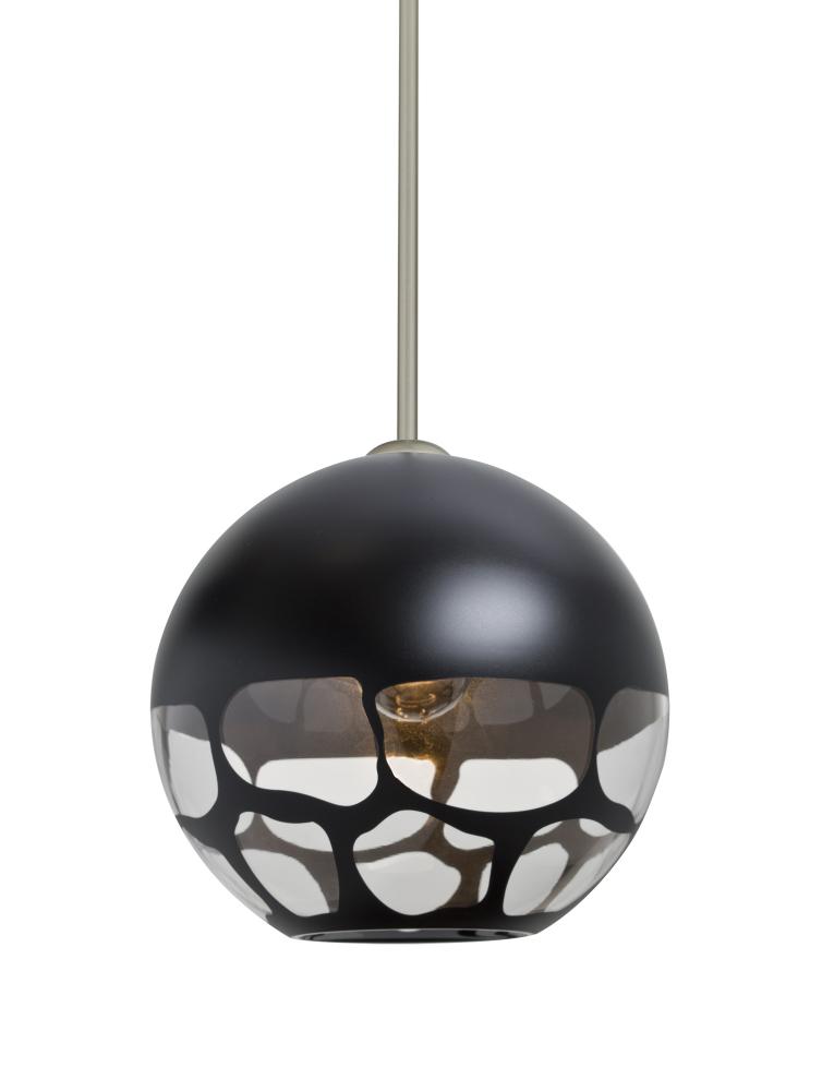 Besa, Rocky Stem Pendant, Black, Satin Nickel Finish, 1x9W LED