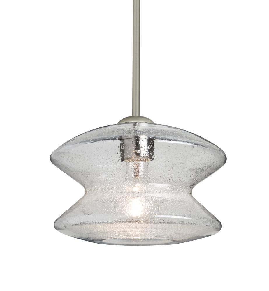 Besa, Zen Stem Pendant , Clear Bubble, Satin Nickel Finish, 1x60W Medium Base