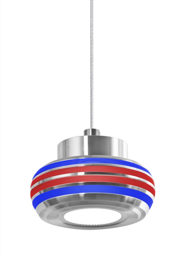 Besa, Flower Cord Pendant, Blue/Red, Satin Nickel Finish, 1x6W LED