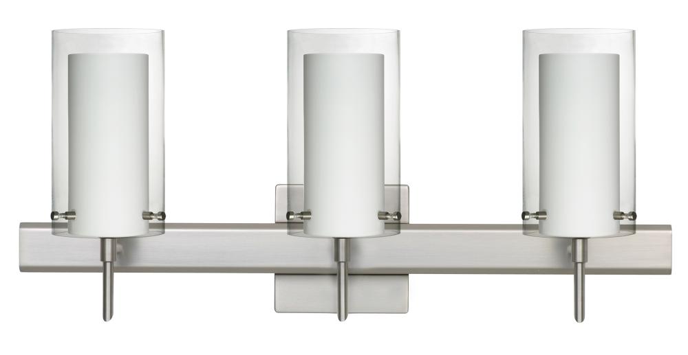 Besa Pahu 4 Wall With SQ Canopy 3SW Clear/Opal Satin Nickel 3x5W LED