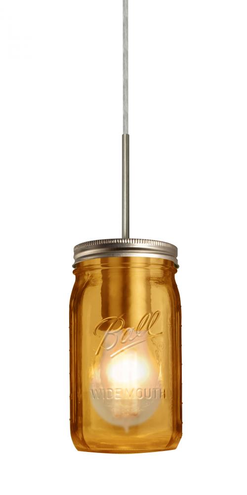 Besa Pendant For Multiport Canopy Milo 4 Satin Nickel Amber 1x40W Medium Base A15