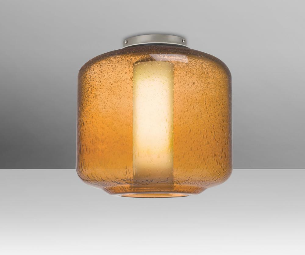 Besa Niles 10 Ceiling, Amber Bubble/Opal, Satin Nickel Finish, 1x60W T10