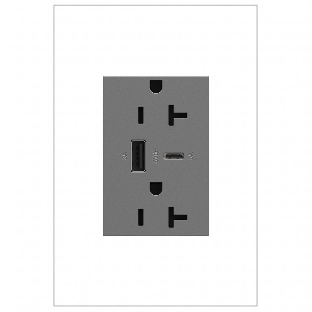 adorne® 20A Tamper-Resistant Ultra-Fast USB Type-A/C Outlet, Magnesium