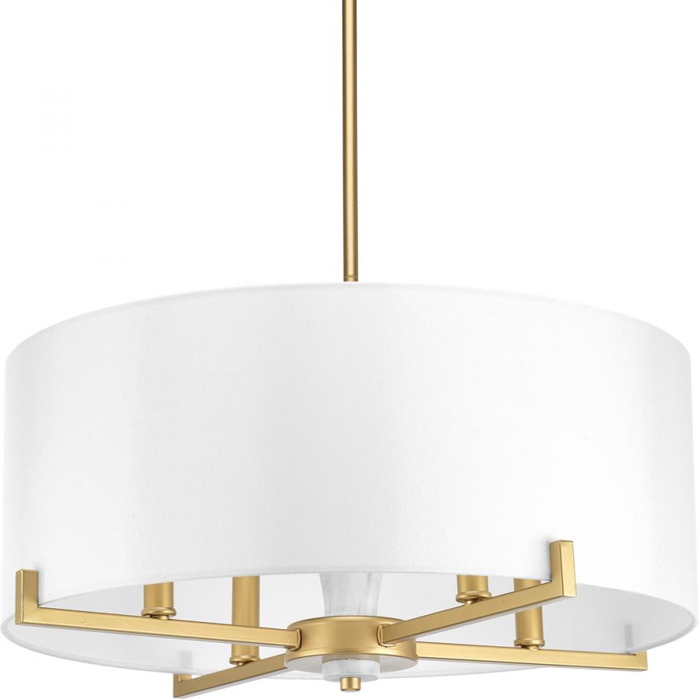 Palacio Collection Four-Light Vintage Gold White Silk Shade Luxe Pendant Light