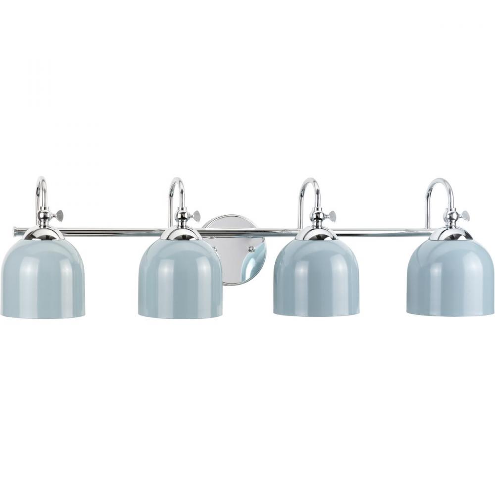 Dalton Collection Four-Light Farmhouse Polished Chrome Metal Shade Bath Vanity Light