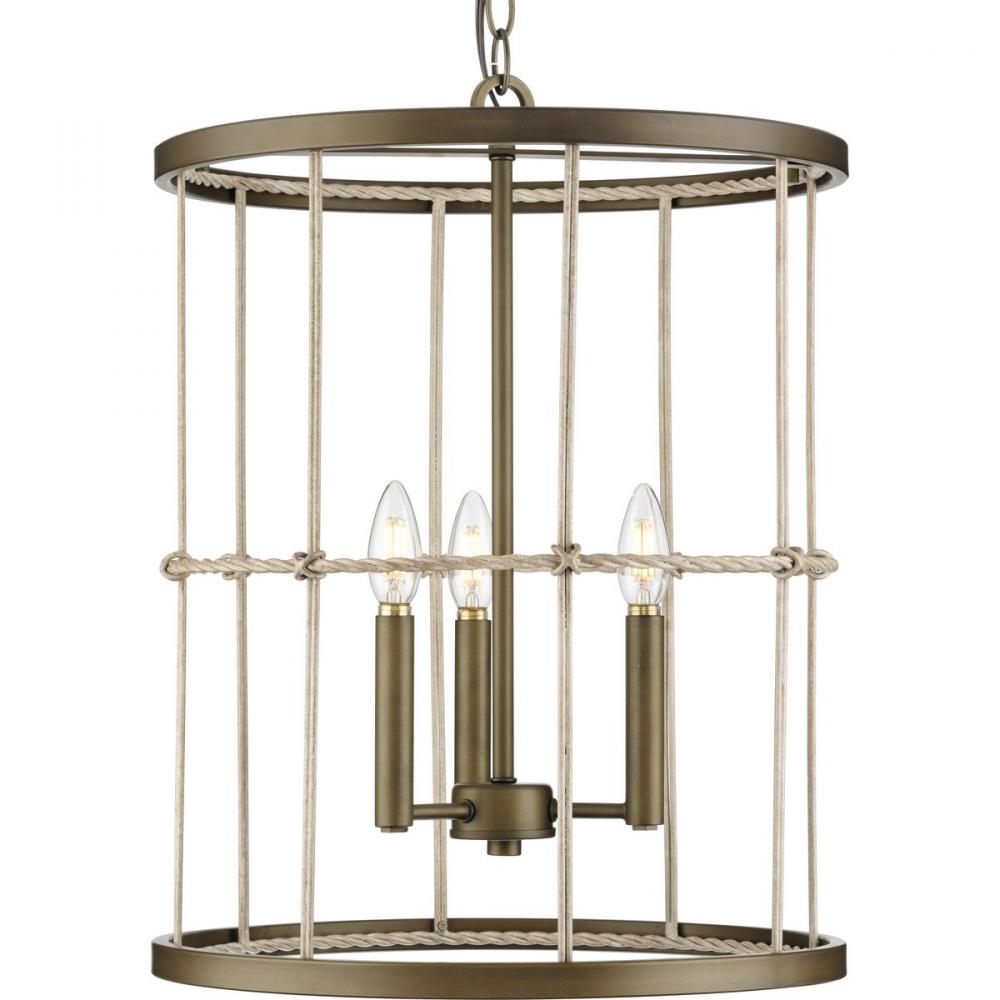 Lattimore Collection Three-Light Aged Brass Hall & Foyer Light