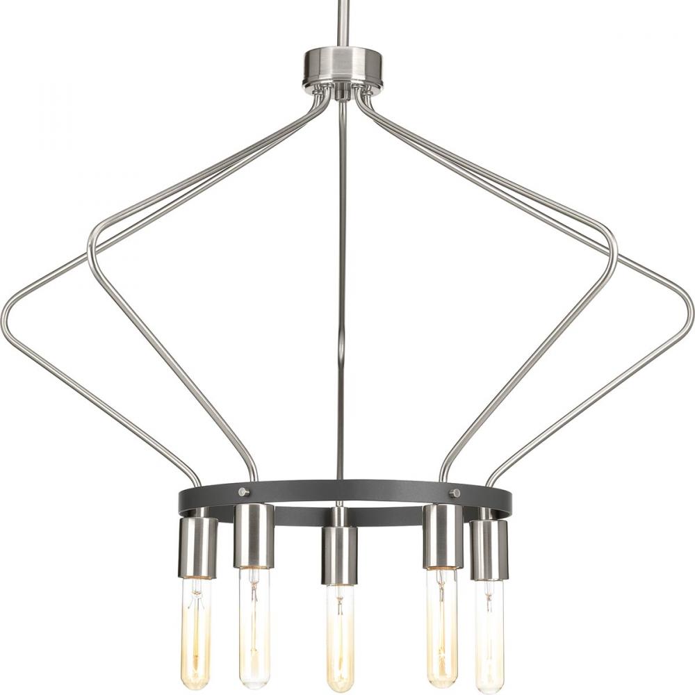 Hangar Collection Five-Light Brushed Nickel Farmhouse Chandelier Light