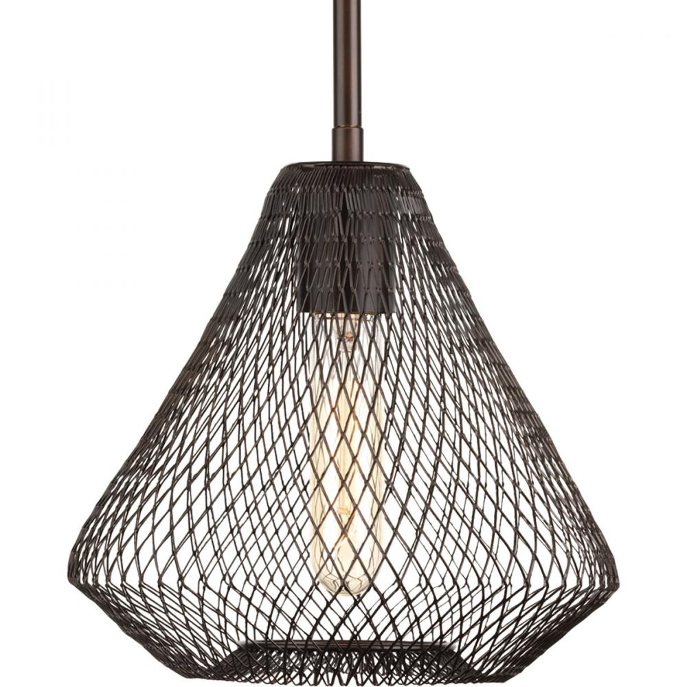 Mesh Collection One-Light Antique Bronze Farmhouse Pendant Light