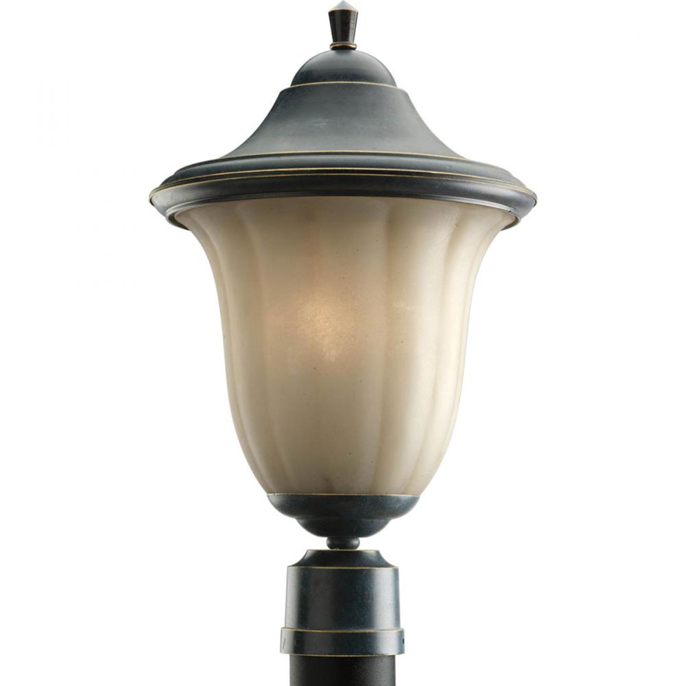 One Light Espresso Weathered Sandstone Glass Post Light