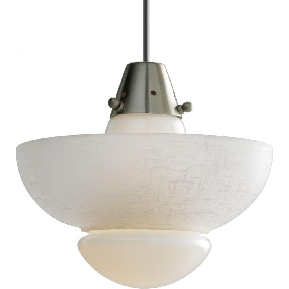 One Light Brushed Nickel White Linen Glass Up Pendant