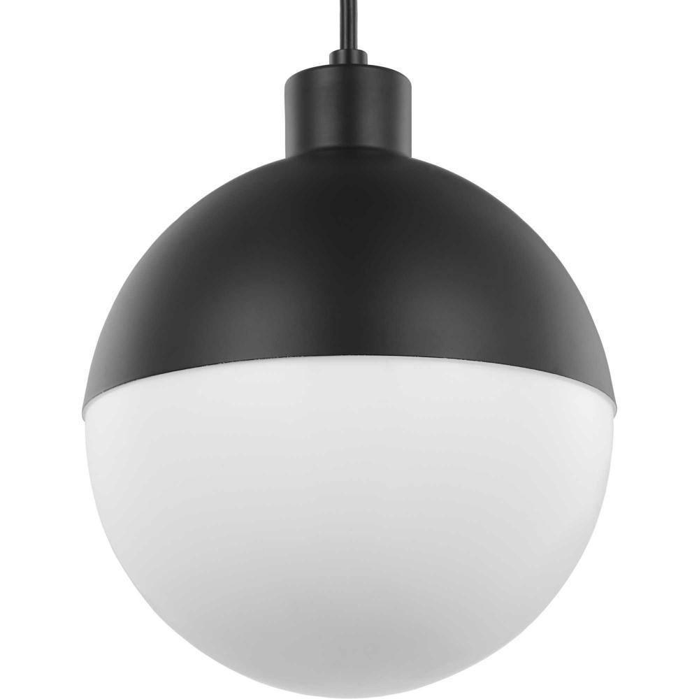 Globe LED Collection One-Light Matte Black Opal Glass Mid-Century Modern Pendant Light