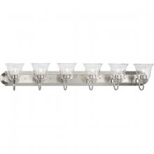 Progress P300394-009 - Six-Light Brushed Nickel Transitional Bath and Vanity Light with Clear Glass for Bathroom