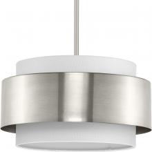 Progress P500399-009 - Silva Collection Three-Light Brushed Nickel White Linen Shade Pendant