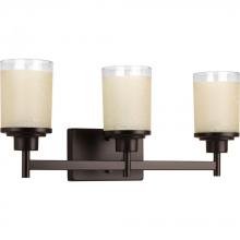 Progress P2978-20 - Alexa Collection Three-Light Antique Bronze Etched Umber Linen With Clear Edge Glass Modern Bath Van