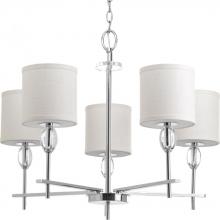 Progress P4141-15 - Status Collection Five-Light Polished Chrome Off-White Textured Linen Shade Coastal Chandelier Light