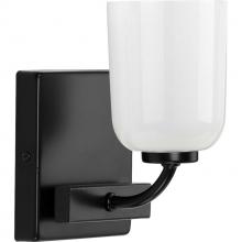 Progress P300280-031 - Moore Collection One-Light Matte Black White Opal Glass Luxe Bath Vanity Light