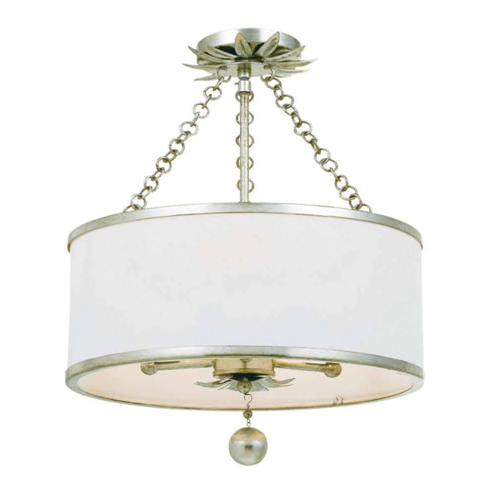 Broche 3 Light Antique Silver Semi Flush Mount