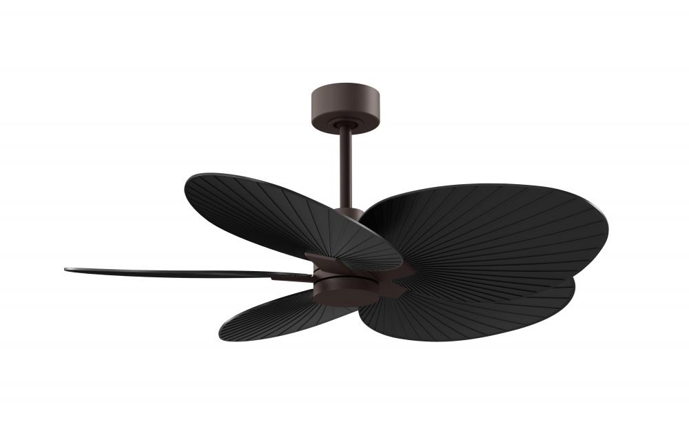 Alessandra Tropical 5-blade ceiling fan in Textured Bronze and Matte Black blades.