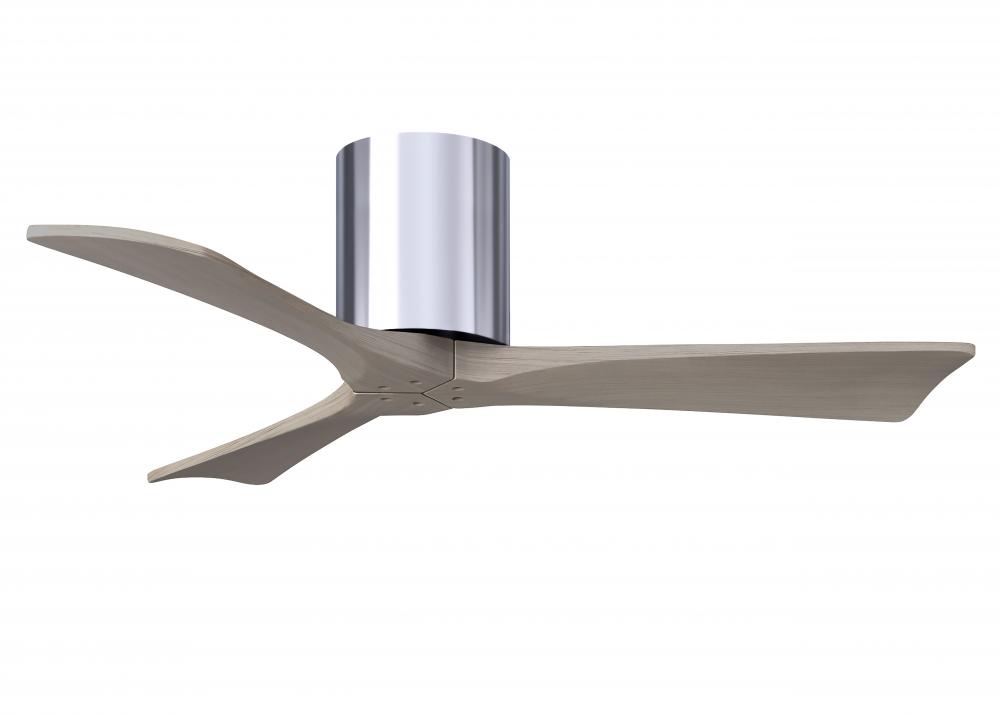 Irene-3H three-blade flush mount paddle fan in Polished Chrome finish with 42” Gray Ash tone bla