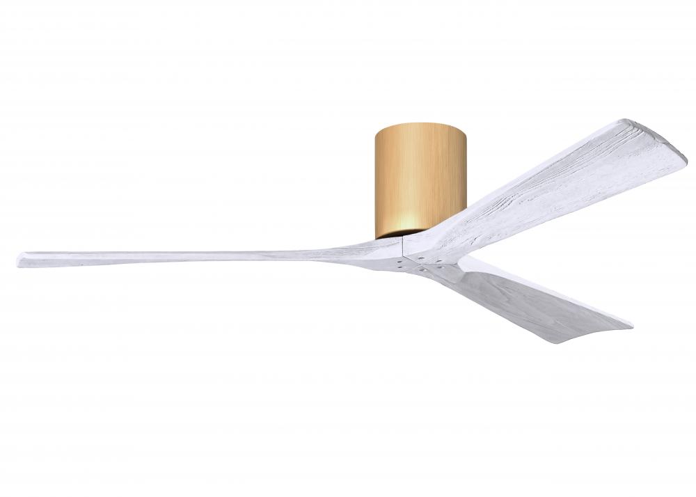 Irene-3H three-blade flush mount paddle fan in Light Maple finish with 60” Matte White tone blad