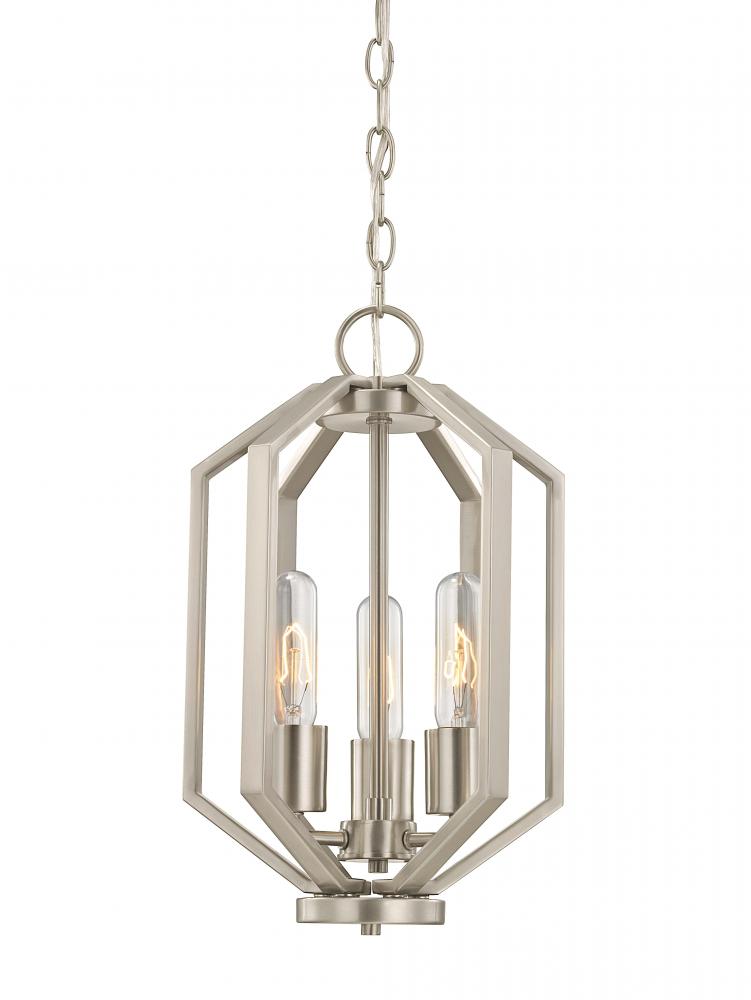 Hexagon 3Lt Chandelier Satin Nickel