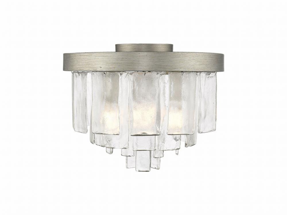 Ciara 3-Light Flush Mount in Peruvian Silver with Hammered Water Glass