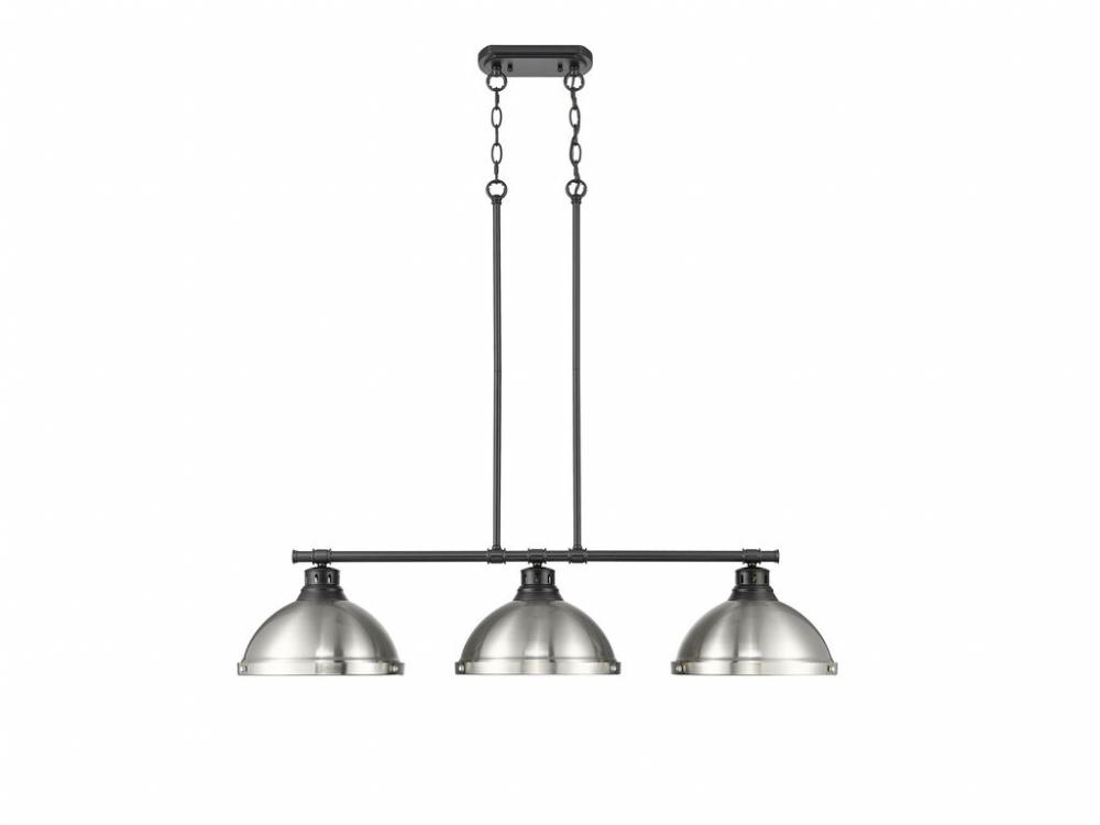 Duncan 3-Light Linear Pendant in Matte Black with Pewter