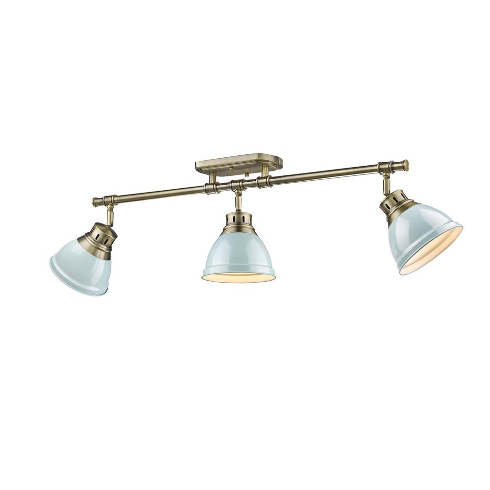 Duncan 3-Light Semi-Flush - Track Light in Aged Brass with Seafoam