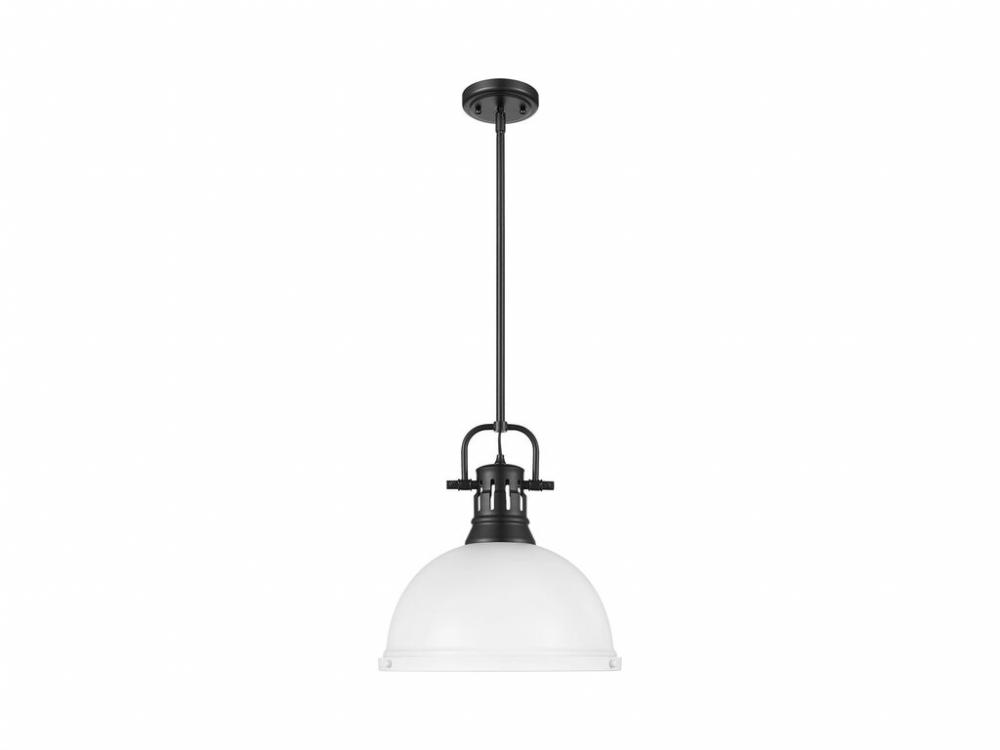 Duncan 1-Light Pendant with Rod in Matte Black with Matte White