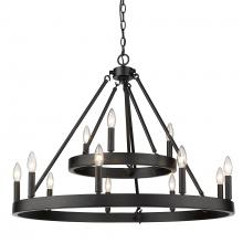 Golden 1017-39 BLK - Alastair 2 Tier 3+9 Light Chandelier in Matte Black