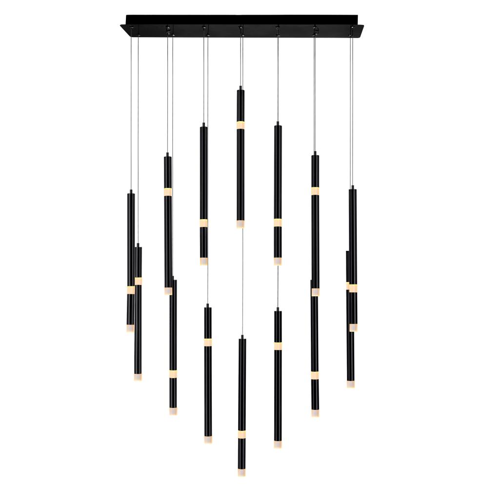 Flute 14 Light LED Chandelier With Black Finish