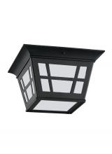  79131EN3-12 - Herrington transitional 2-light LED outdoor exterior ceiling flush mount in black finish with etched