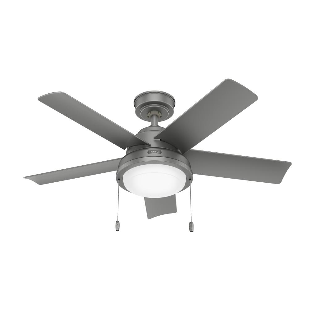 Hunter 44 in Seawall Matte Silver WeatherMax Indoor / Outdoor Ceiling Fan w/ LED LT Kit & Pull Chain