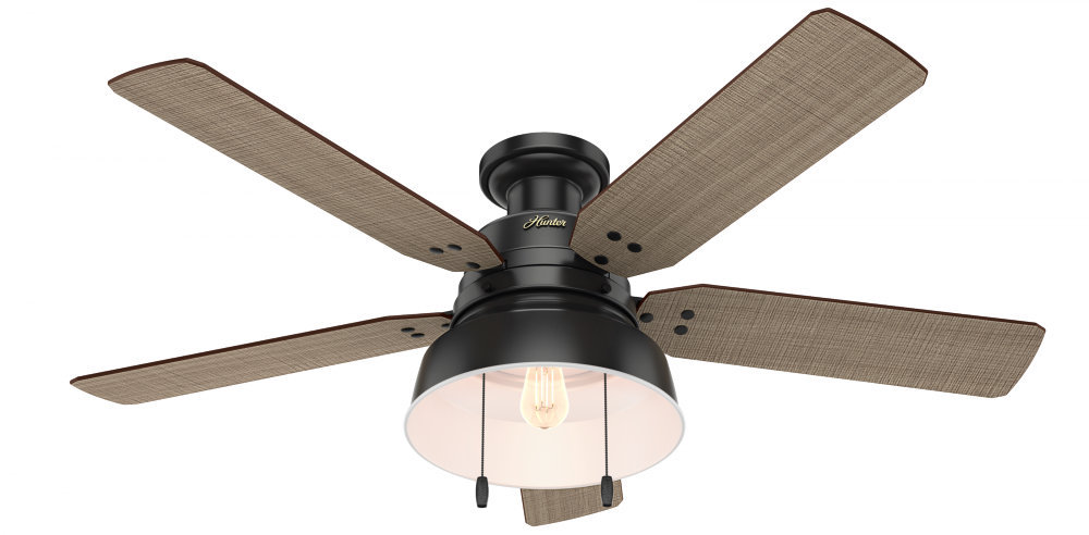 Hunter 52 in Mill Valley Matte Black Low Profile Damp Rated Ceiling Fan with LED LT Kit & Pull Chain