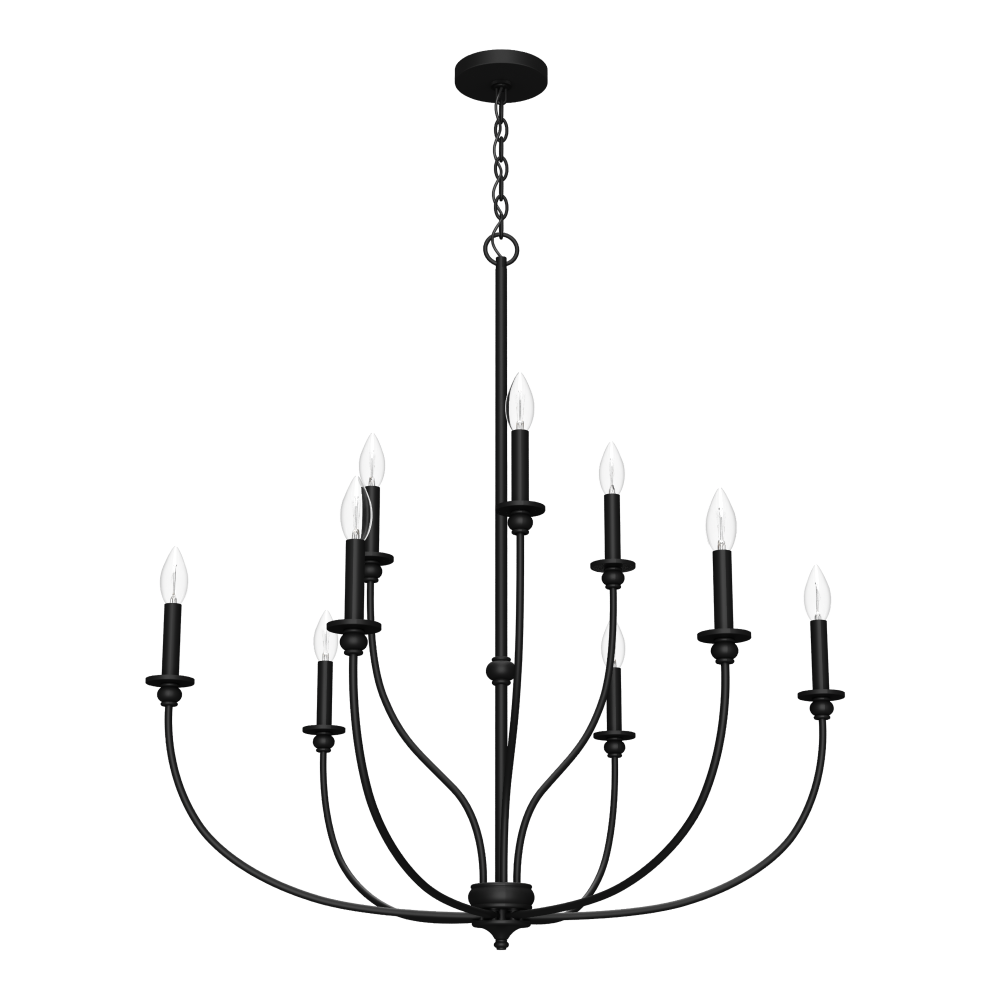 Hunter Southcrest Matte Black 9 Light Chandelier Ceiling Light Fixture