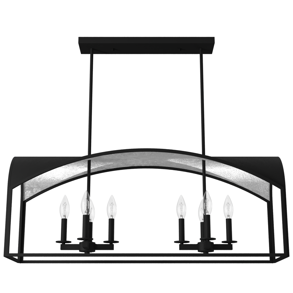 Hunter Dukestown Natural Black Iron and Silver Leaf 8 Light Chandelier Ceiling Light Fixture