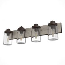 Hunter 48023 - Hunter Devon Park Onyx Bengal and Barnwood with Clear Glass 4 Light Bathroom Vanity Wall Light