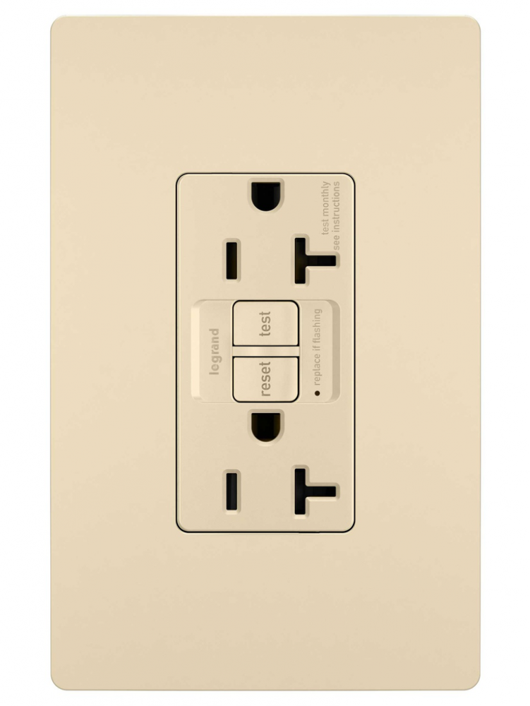 radiant? Tamper-Resistant 20A Duplex Self-Test GFCI Receptacle, NAFTA Compliant, Ivory