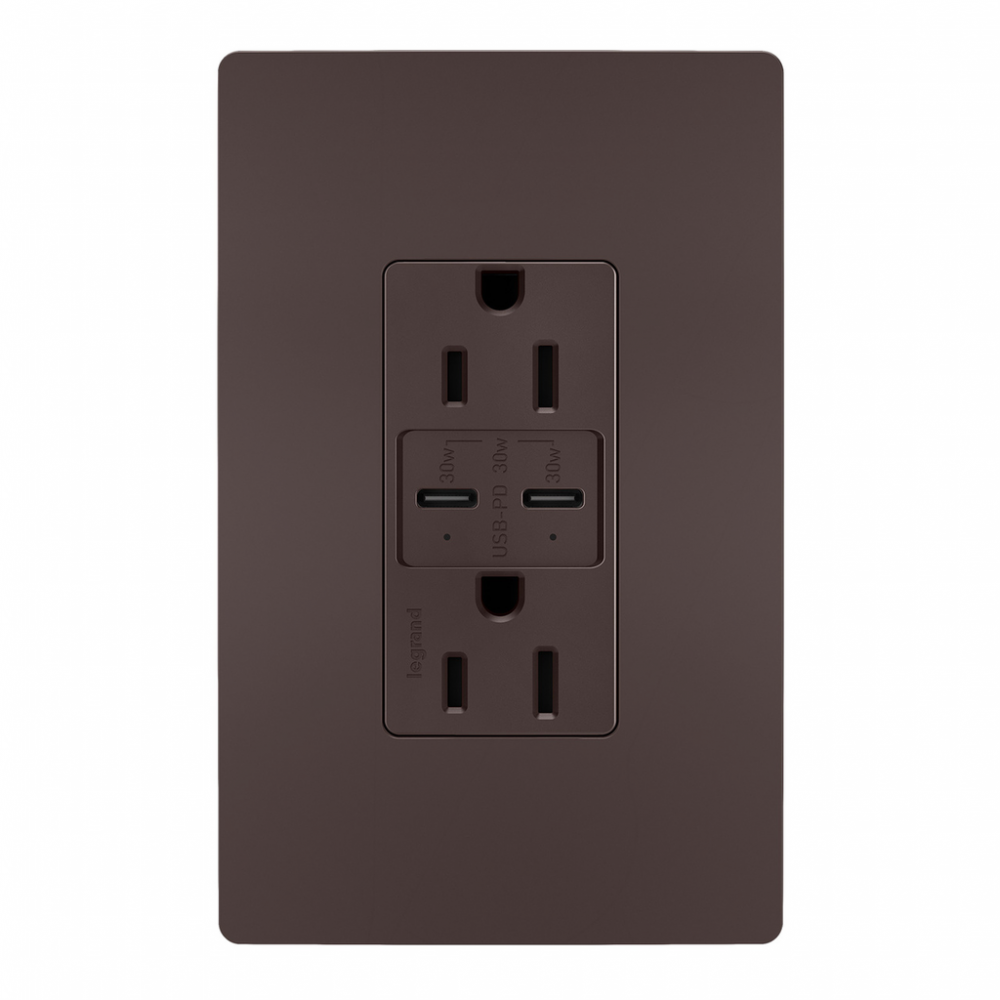 radiant® 15A Tamper Resistant Ultra Fast PLUS Power Delivery USB Type C/C Outlet, Dark Bronze (6 pack)