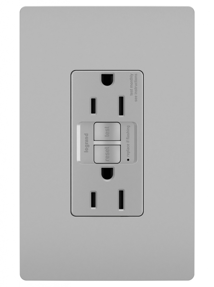 radiant® Tamper-Resistant 15A Duplex Self-Test GFCI Receptacles with SafeLock® Protection, Gray