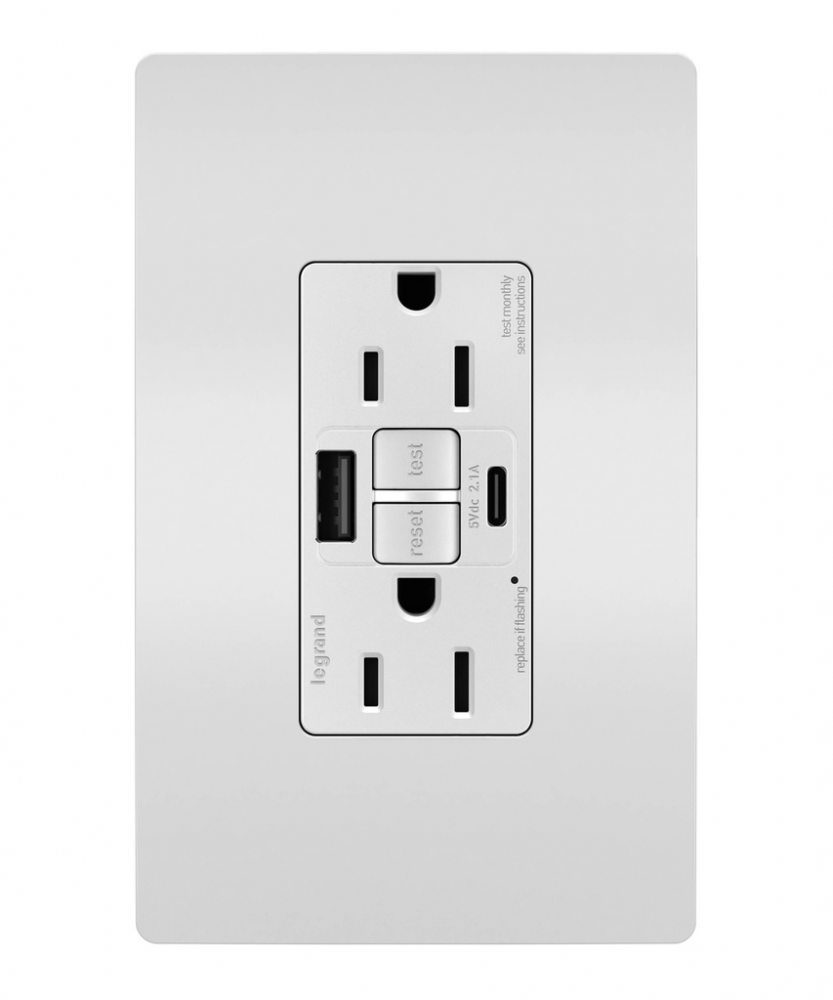 radiant® Tamper-Resistant 15A Duplex Self-Test GFCI Receptacles with SafeLock® Protection, USB Type 