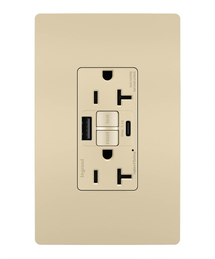 radiant® Tamper-Resistant 20A Duplex Self-Test GFCI Receptacles with SafeLock® Protection, Type A/C 