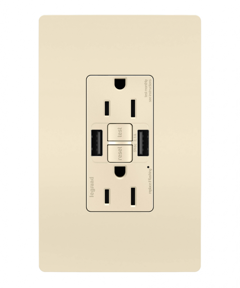 radiant® Tamper-Resistant 15A Duplex Self-Test GFCI Receptacles with SafeLock® Protection, USB Type 